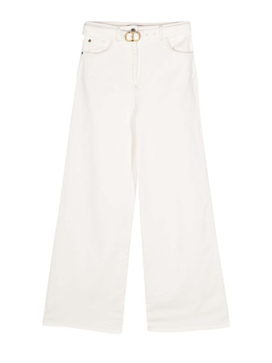 Twinset Γυναικείο Τζιν Παντελόνι Wide Leg White Jeans with Belt 241TP2644