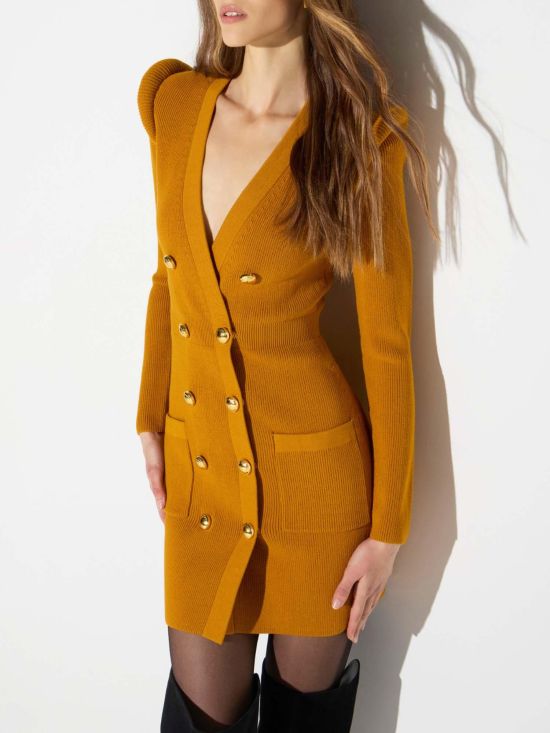 Elisabetta Franchi Γυναικείο Φόρεμα Mini Dress In Knit Fabric With 3D Details AM13S66E2 - 777693