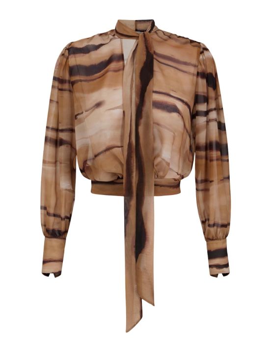 Elisabetta Franchi Γυναικεία Μπλούζα Chiffon Blouse With Tiger Print CA16062E2