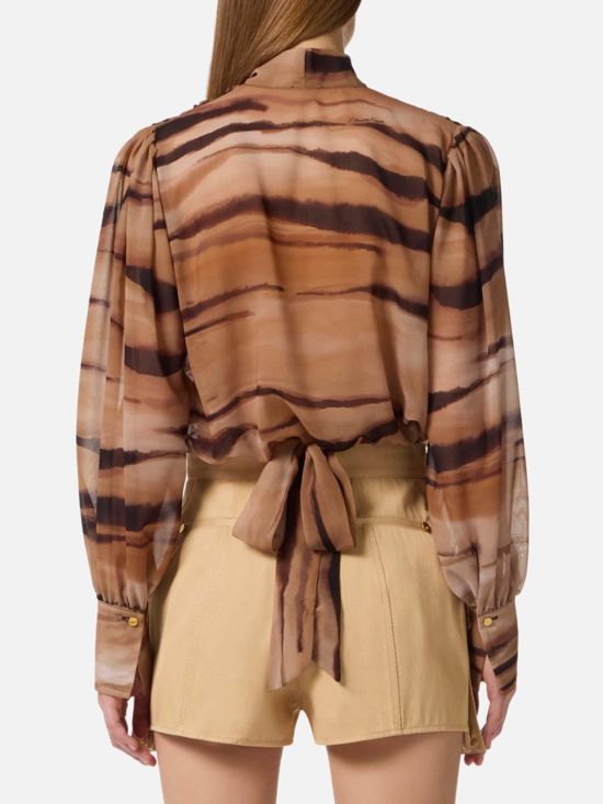 Elisabetta Franchi Γυναικεία Μπλούζα Chiffon Blouse With Tiger Print CA16062E2