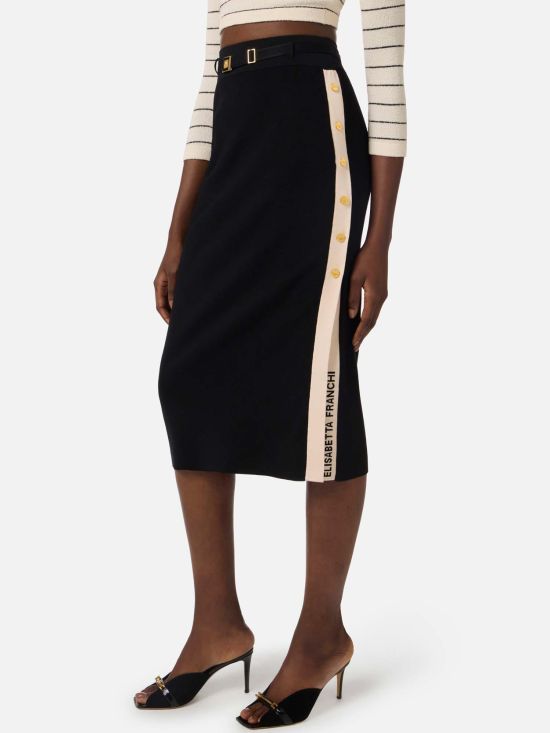 Elisabetta Franchi Γυναικεία Φούστα Skirt In Knit Fabric With Shiny Viscose Bands GK27S61E2