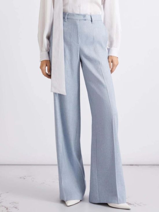 Marella Γυναικείο Παντελόνι Herringbone linen and viscose palazzo trousers Mllodino 26131311212