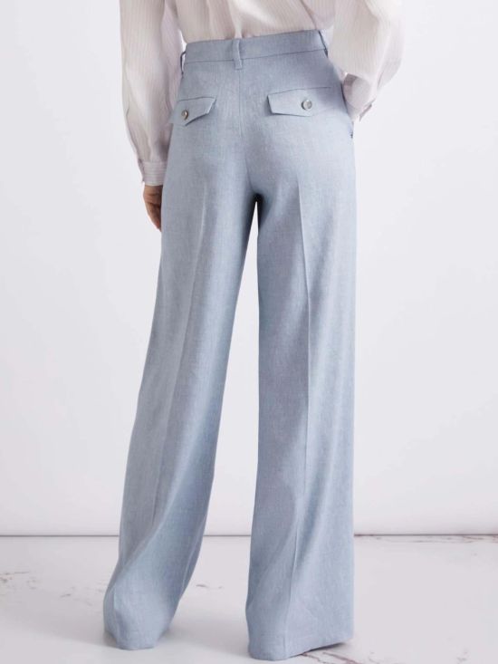 Marella Γυναικείο Παντελόνι Herringbone linen and viscose palazzo trousers Mllodino 26131311212