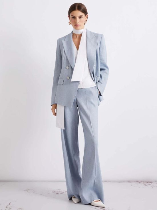 Marella Γυναικείο Παντελόνι Herringbone linen and viscose palazzo trousers Mllodino 26131311212