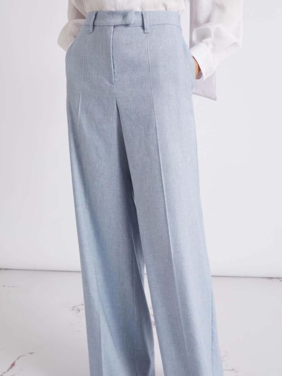Marella Γυναικείο Παντελόνι Herringbone linen and viscose palazzo trousers Mllodino 26131311212